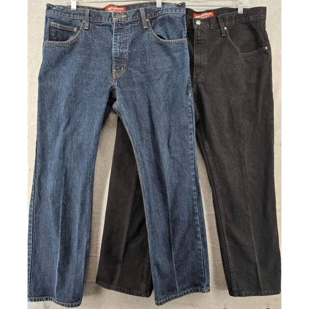 2 Arizona Men's Jeans Sz 36X29 Original Straight Blue Black‎ Denim 100% Cotton